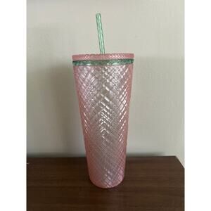 STARBUCKS Jeweled Pearl Pink Green Venti 24oz Cold Cup Tumbler Summer 2023